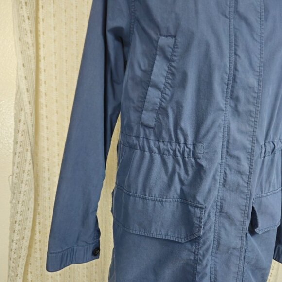 Theory Hooded Blue Utility Trench Coat Jacket Size Large - Picture 7 of 9